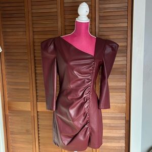 Zara faux leather mini burgundy dress size large NWT